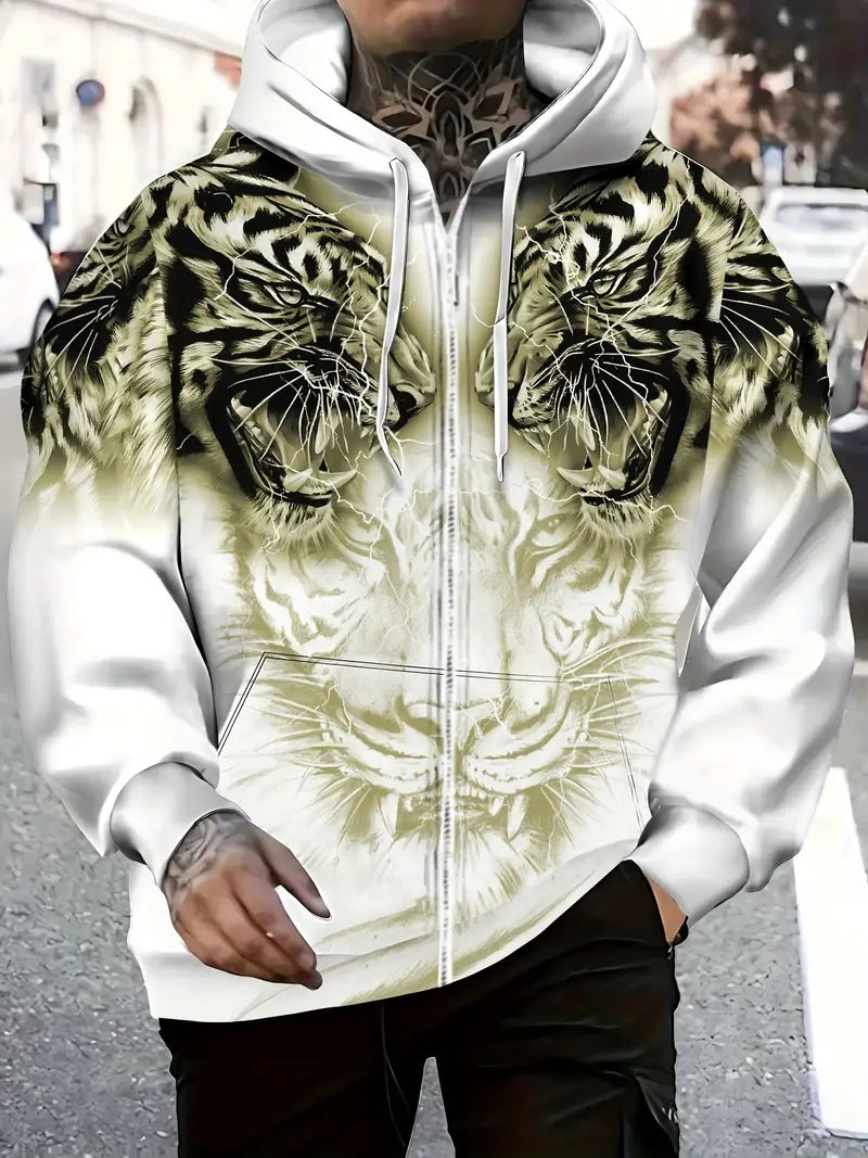 Murillo – Casual Long Sleeve Hoodie Jacket with Tiger Print