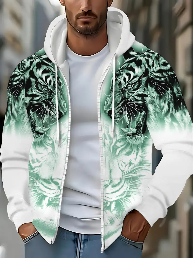 Murillo – Casual Long Sleeve Hoodie Jacket with Tiger Print