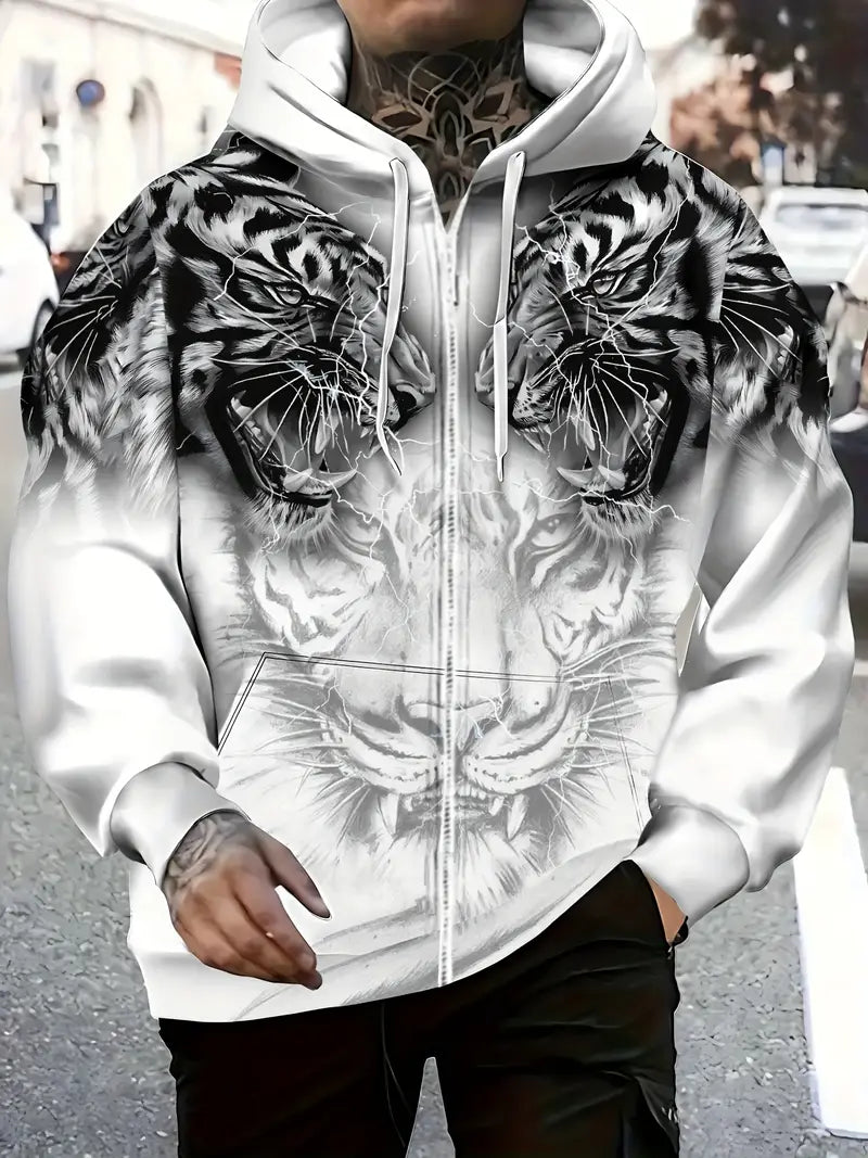 Murillo – Casual Long Sleeve Hoodie Jacket with Tiger Print