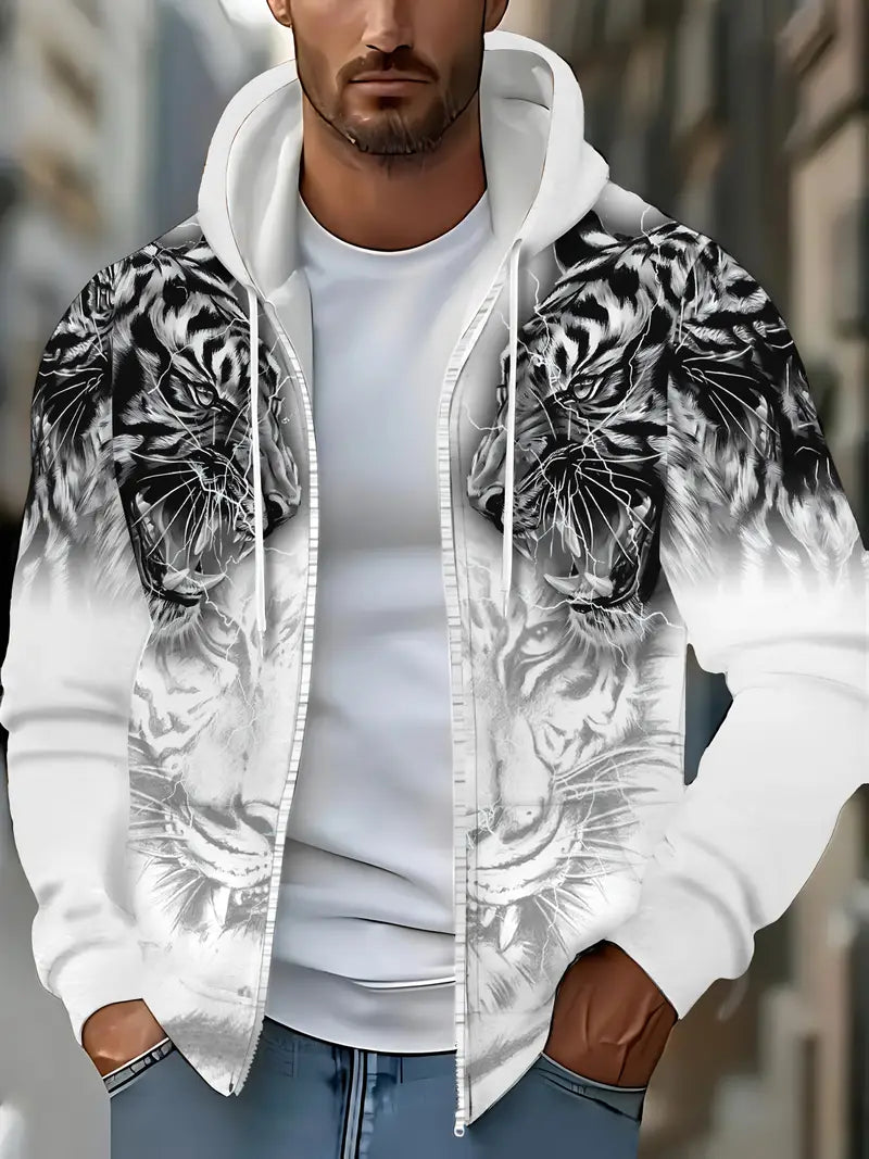 Murillo – Casual Long Sleeve Hoodie Jacket with Tiger Print