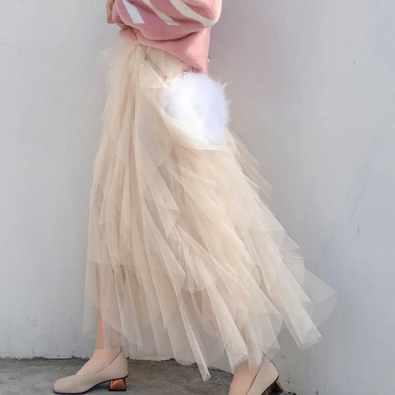 Nadeene - Irregular and Elegant Long Skirt with Ruffles