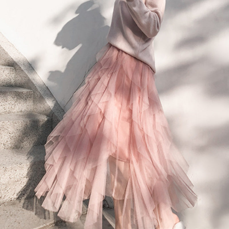 Nadeene - Irregular and Elegant Long Skirt with Ruffles