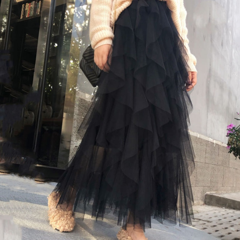 Nadeene - Irregular and Elegant Long Skirt with Ruffles