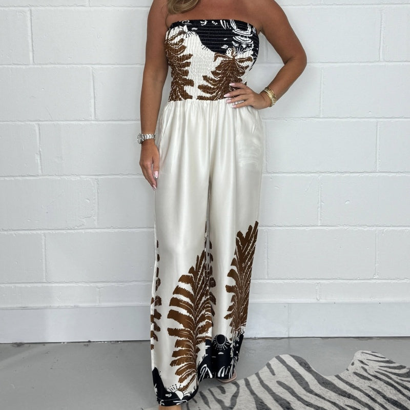 Nahéla – Elegant Printed Strapless Jumpsuit