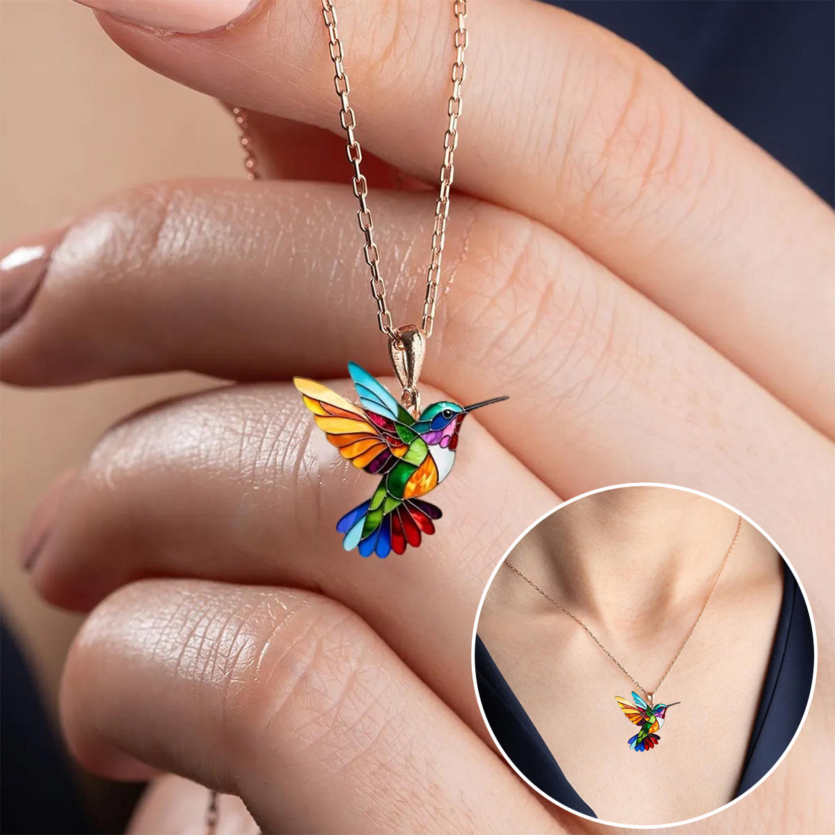 Nahla – Hummingbird Necklace and Earrings