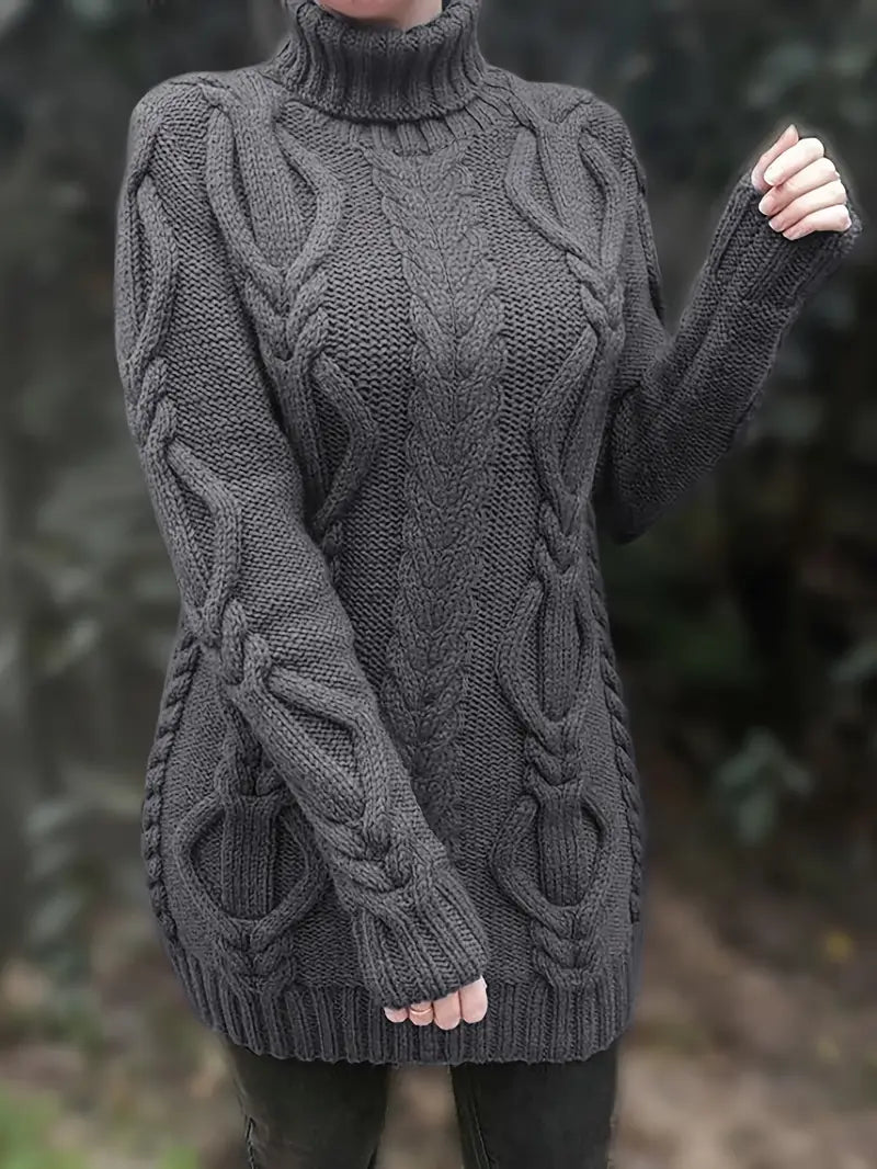 Narda - Chunky Knit Turtleneck Dress