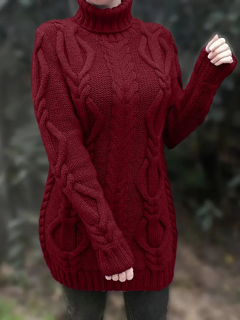 Narda - Chunky Knit Turtleneck Dress