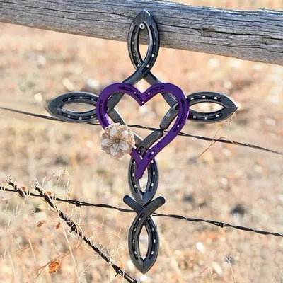 Natural Horseshoe Cross with Heart