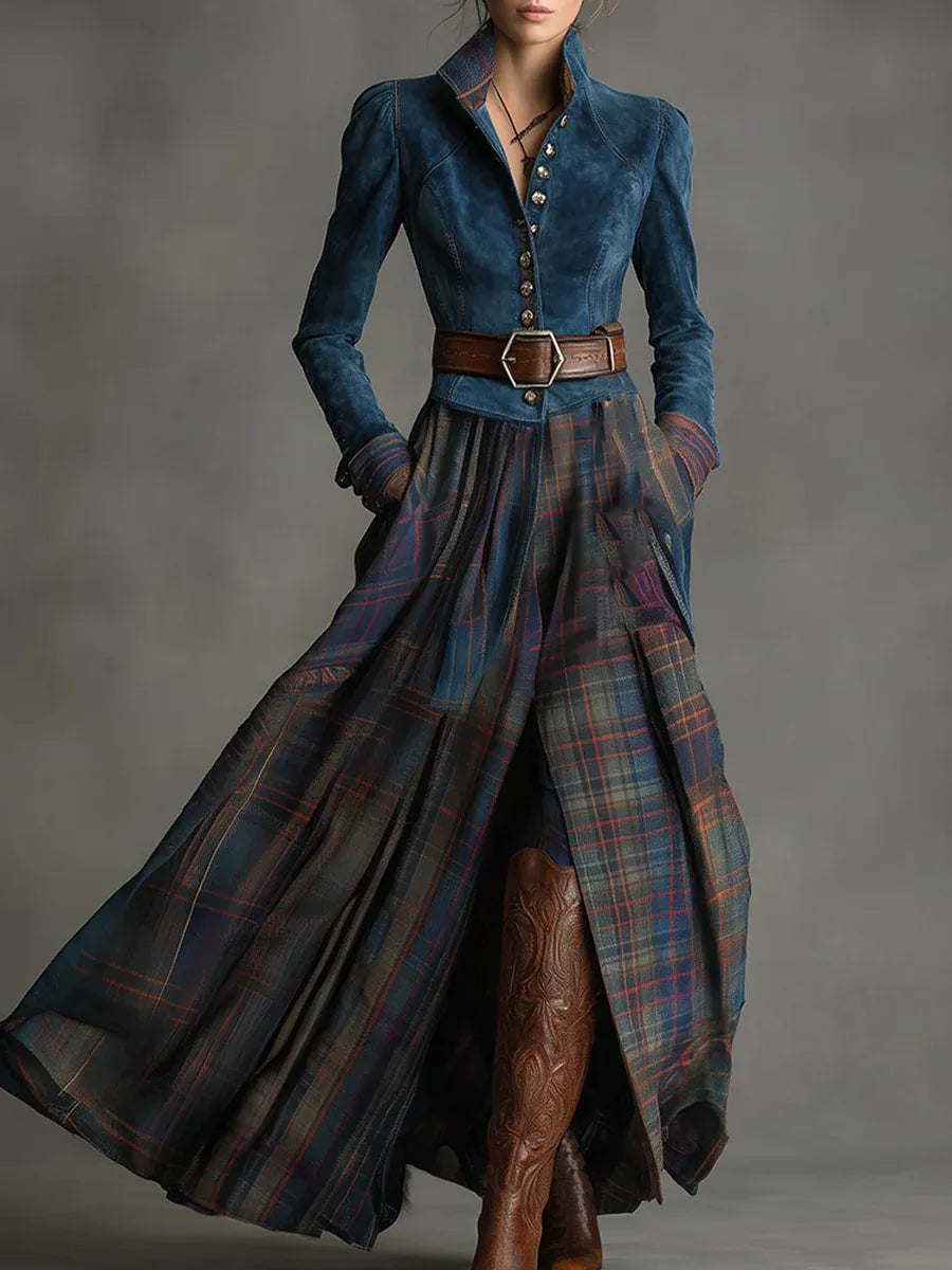 Nephele – Bohemian Elegance Suede and Plaid Skirt