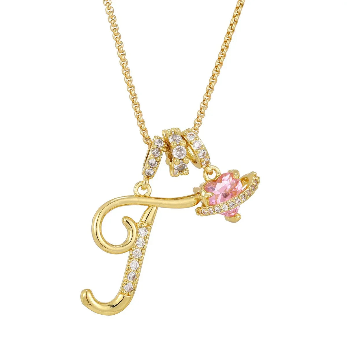 Nerute - Pendant with Initial and Pink Heart Charm