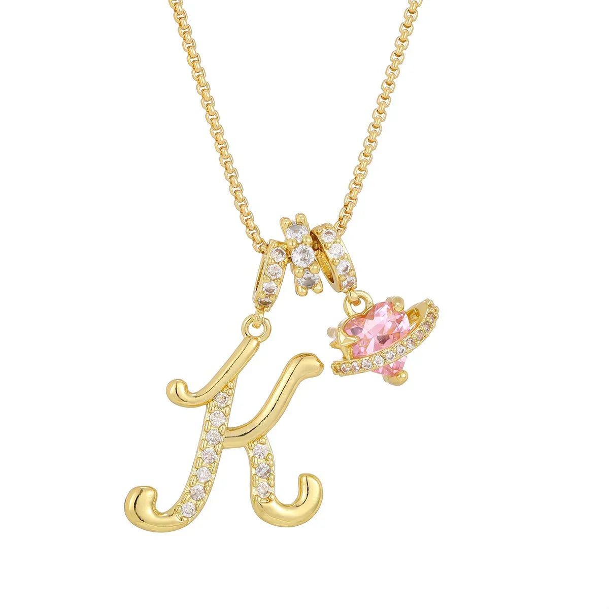 Nerute - Pendant with Initial and Pink Heart Charm
