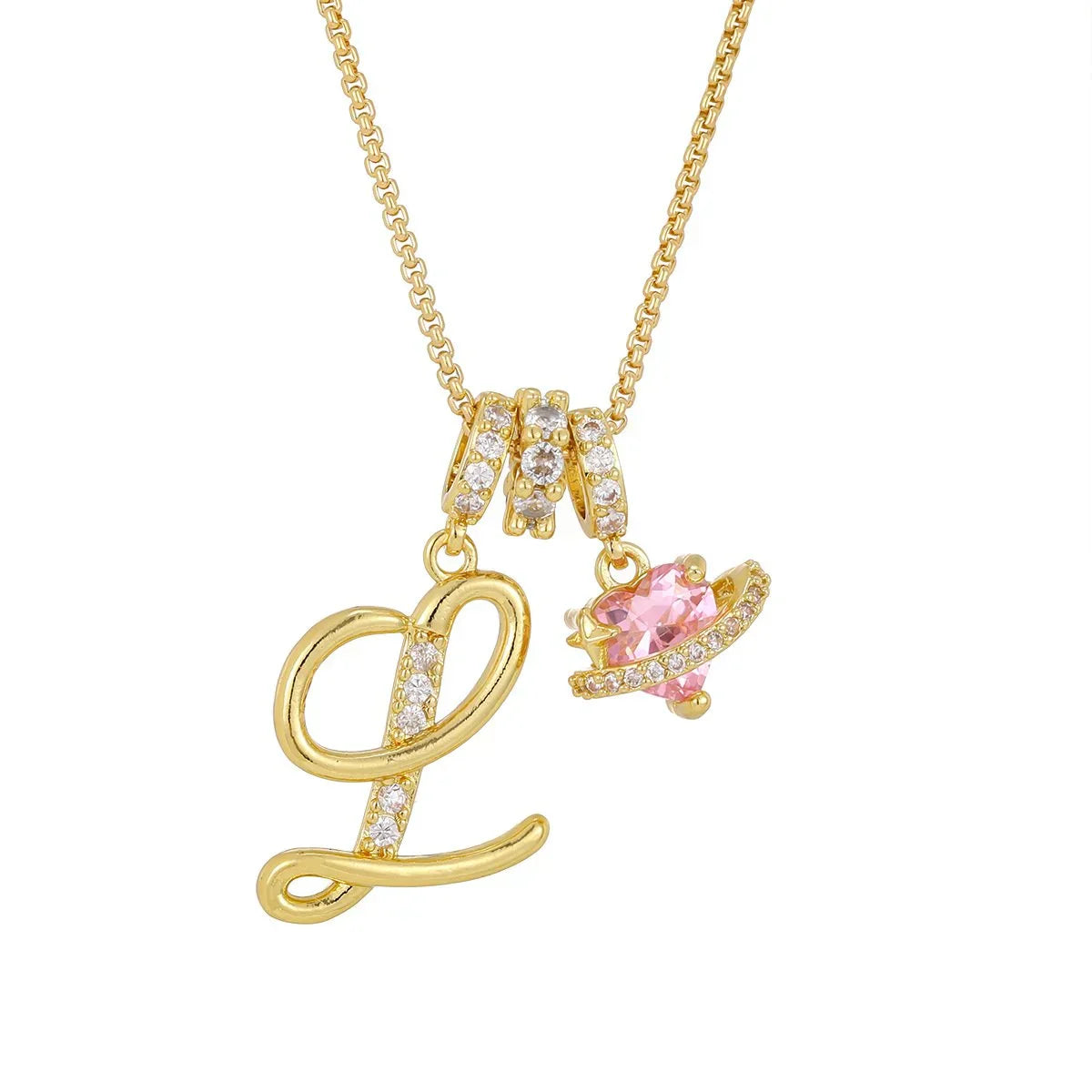 Nerute - Pendant with Initial and Pink Heart Charm