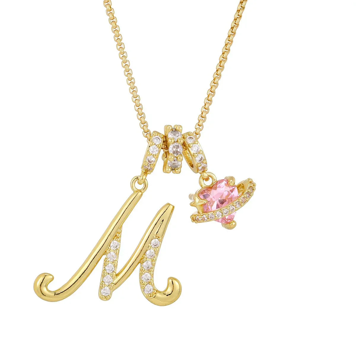 Nerute - Pendant with Initial and Pink Heart Charm