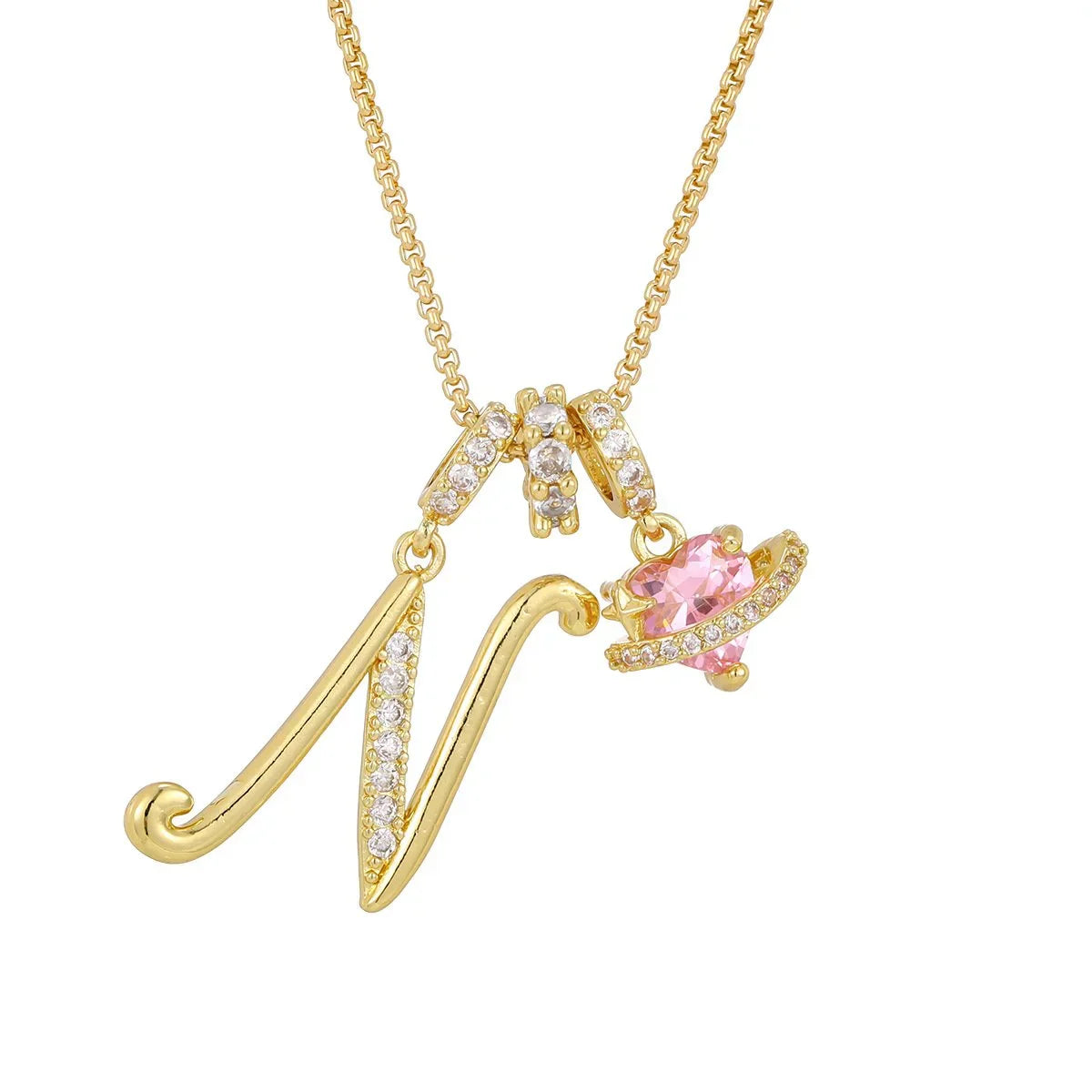 Nerute - Pendant with Initial and Pink Heart Charm