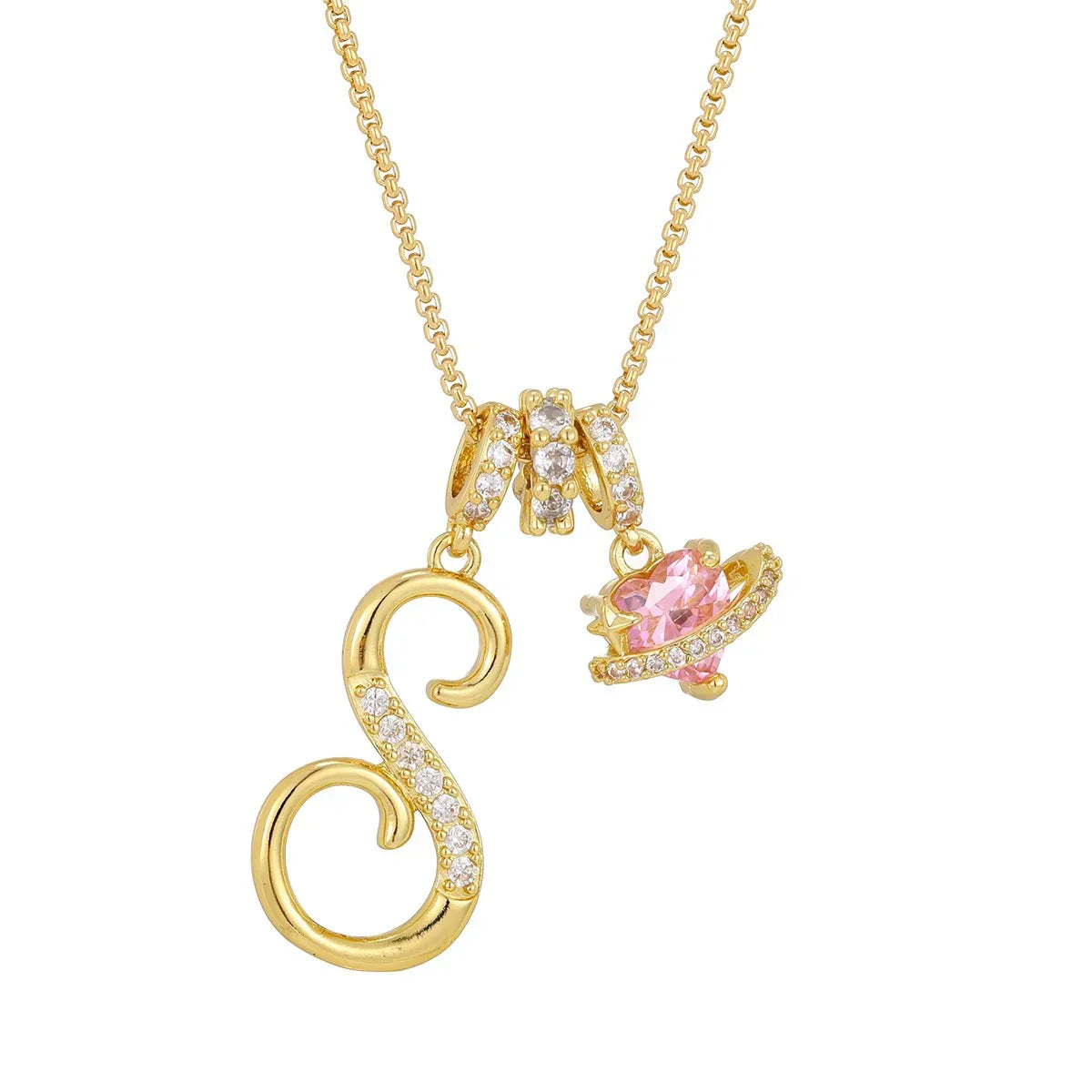 Nerute - Pendant with Initial and Pink Heart Charm