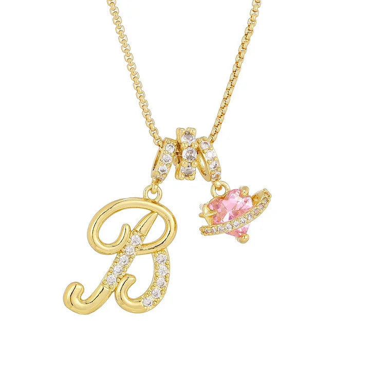Nerute - Pendant with Initial and Pink Heart Charm