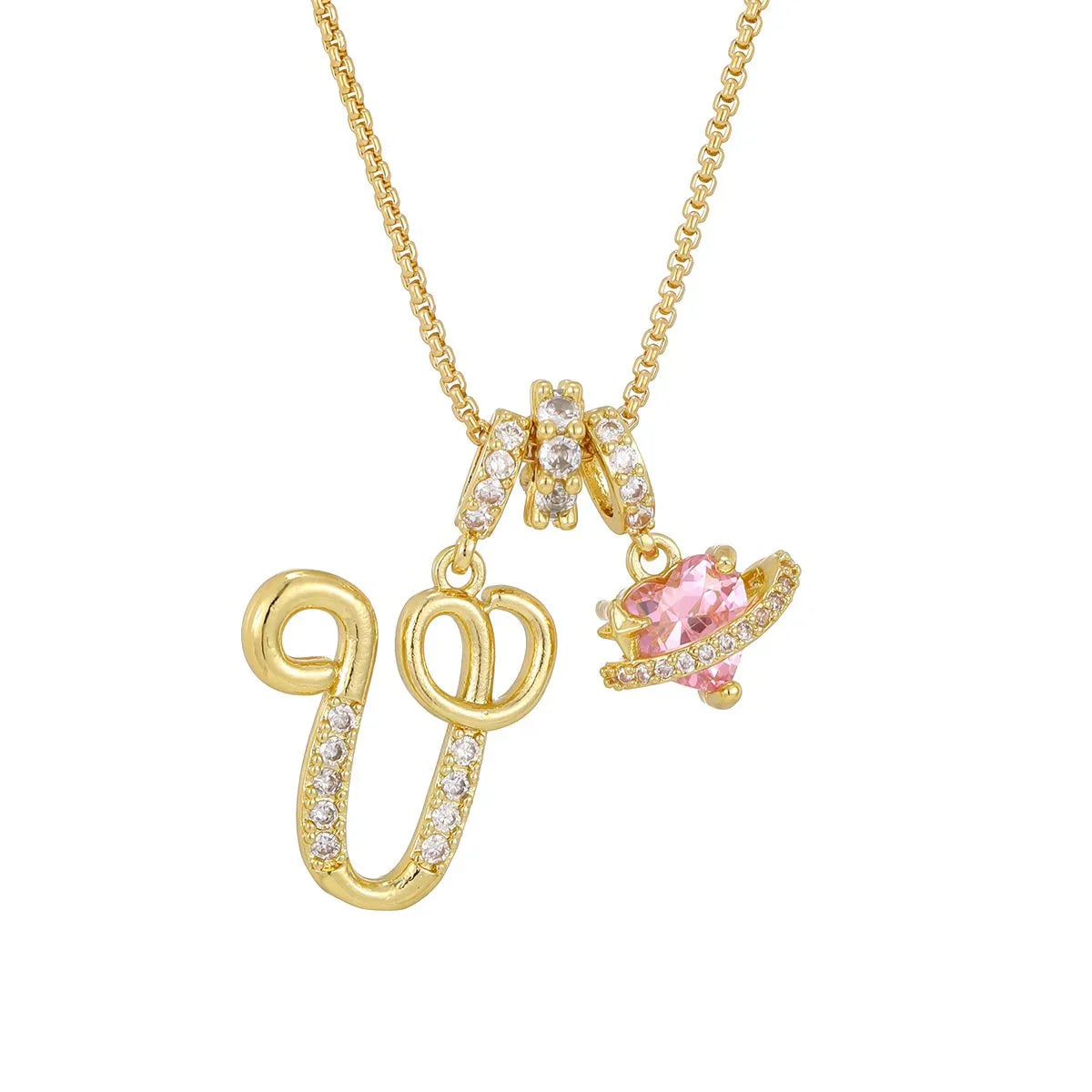Nerute - Pendant with Initial and Pink Heart Charm