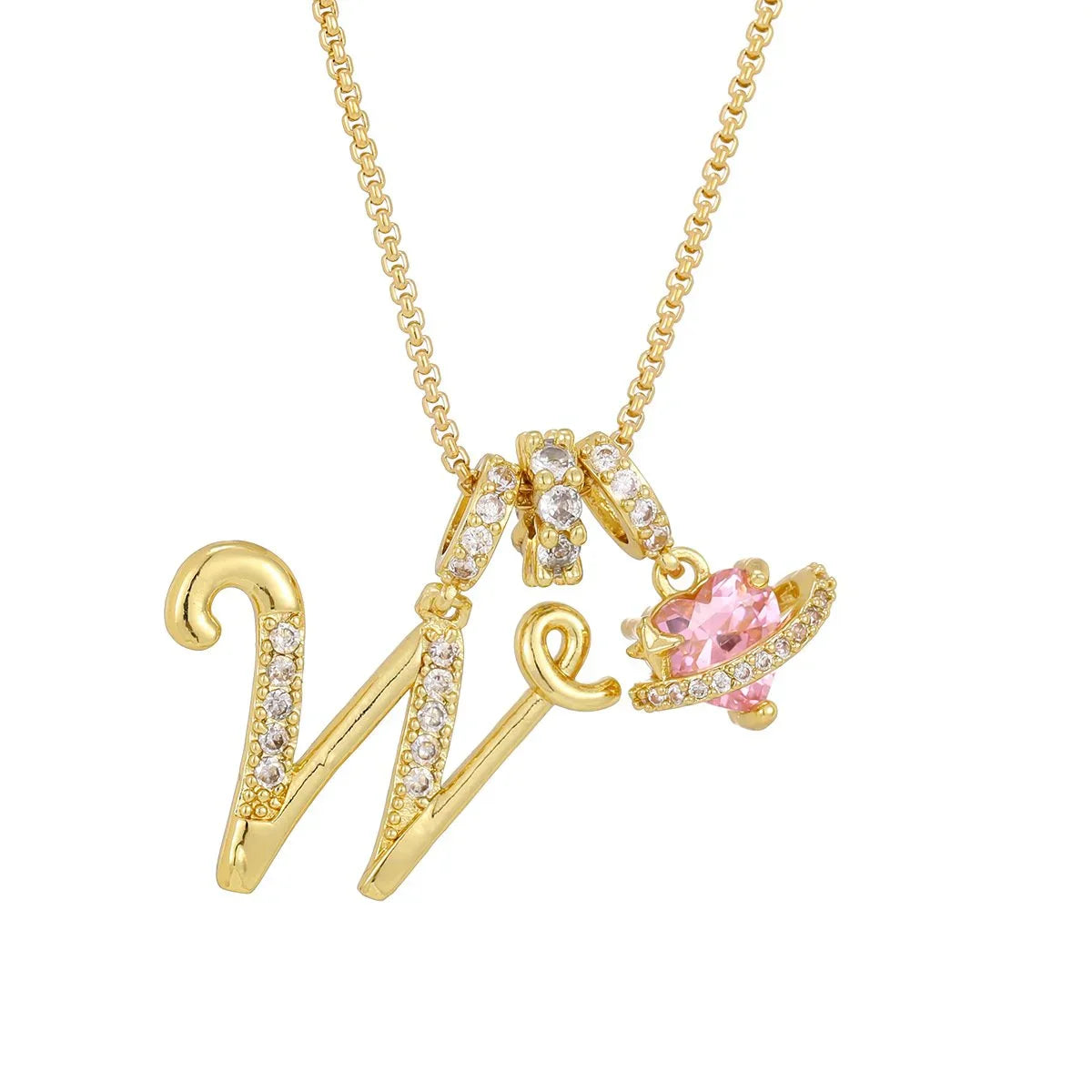 Nerute - Pendant with Initial and Pink Heart Charm