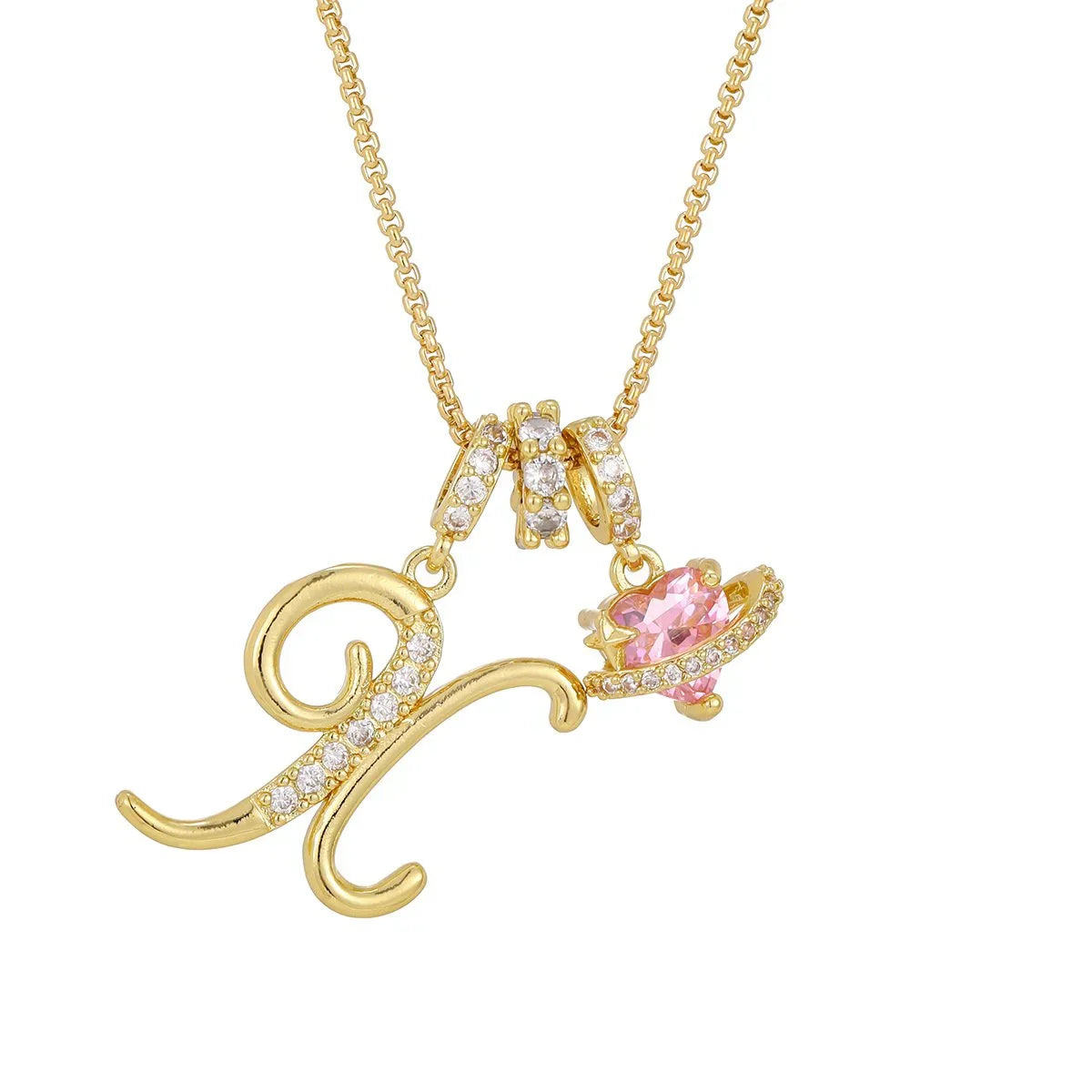 Nerute - Pendant with Initial and Pink Heart Charm