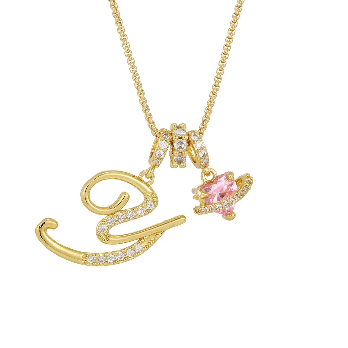 Nerute - Pendant with Initial and Pink Heart Charm