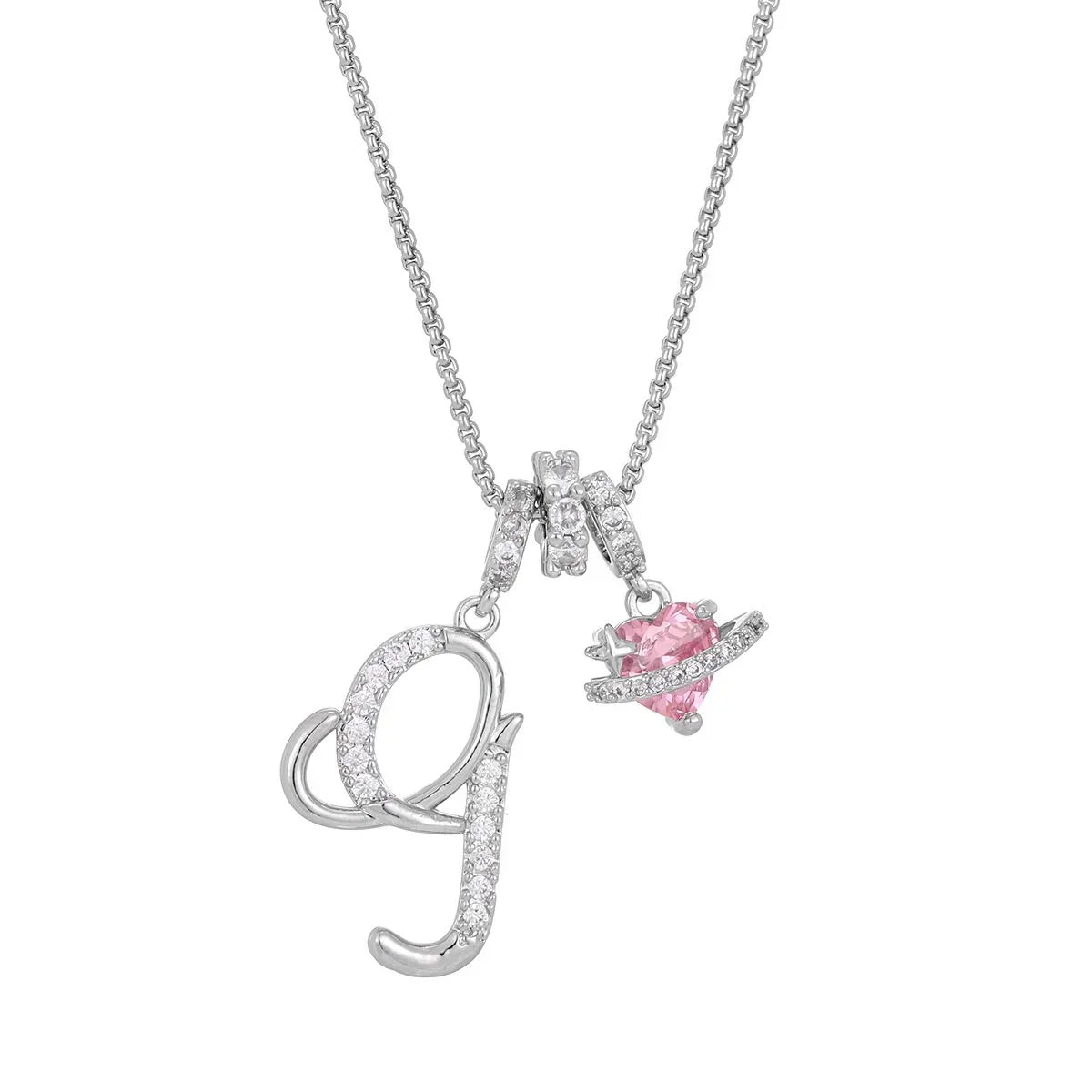 Nerute - Pendant with Initial and Pink Heart Charm