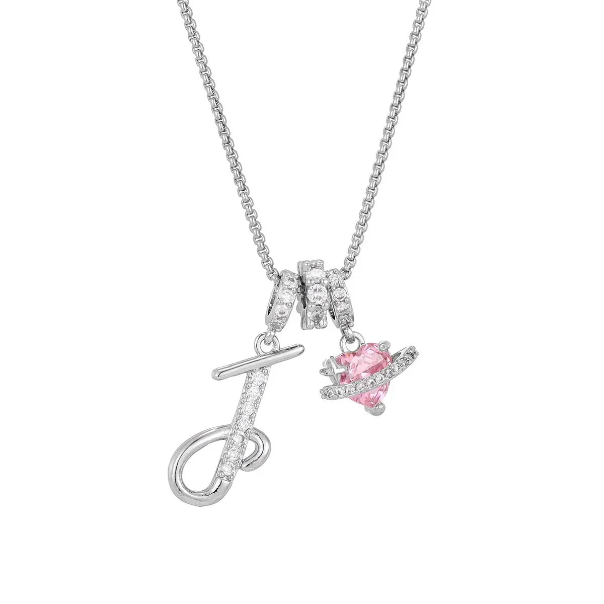 Nerute - Pendant with Initial and Pink Heart Charm