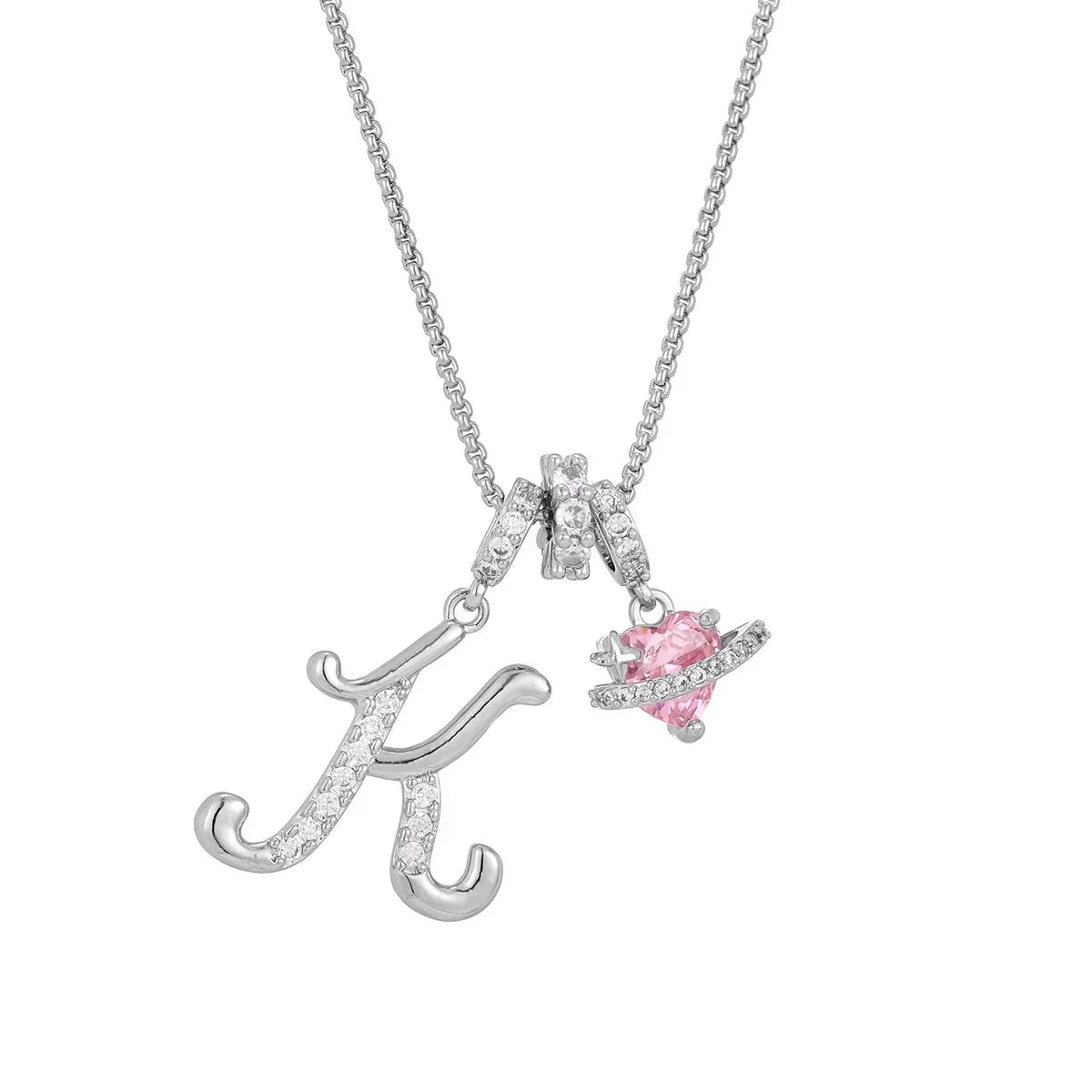 Nerute - Pendant with Initial and Pink Heart Charm