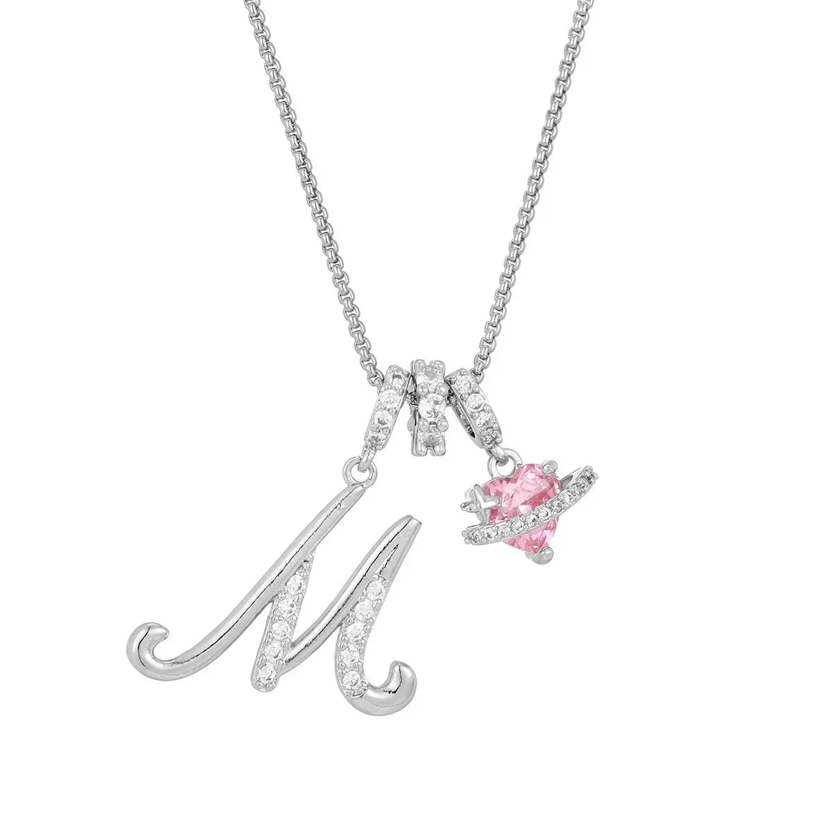 Nerute - Pendant with Initial and Pink Heart Charm