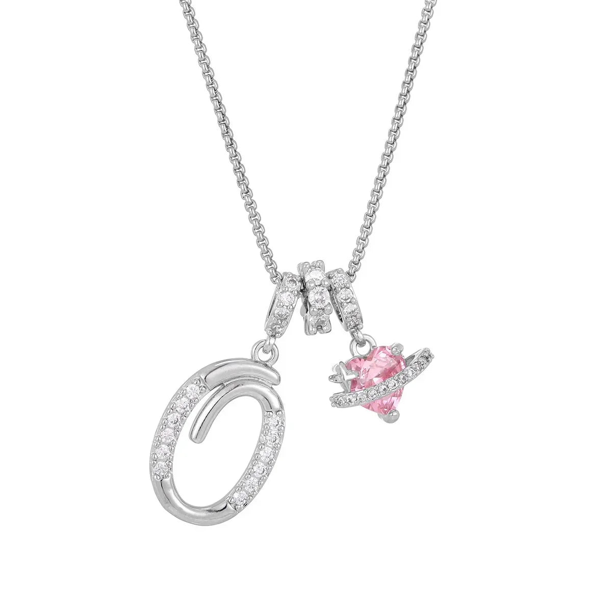 Nerute - Pendant with Initial and Pink Heart Charm