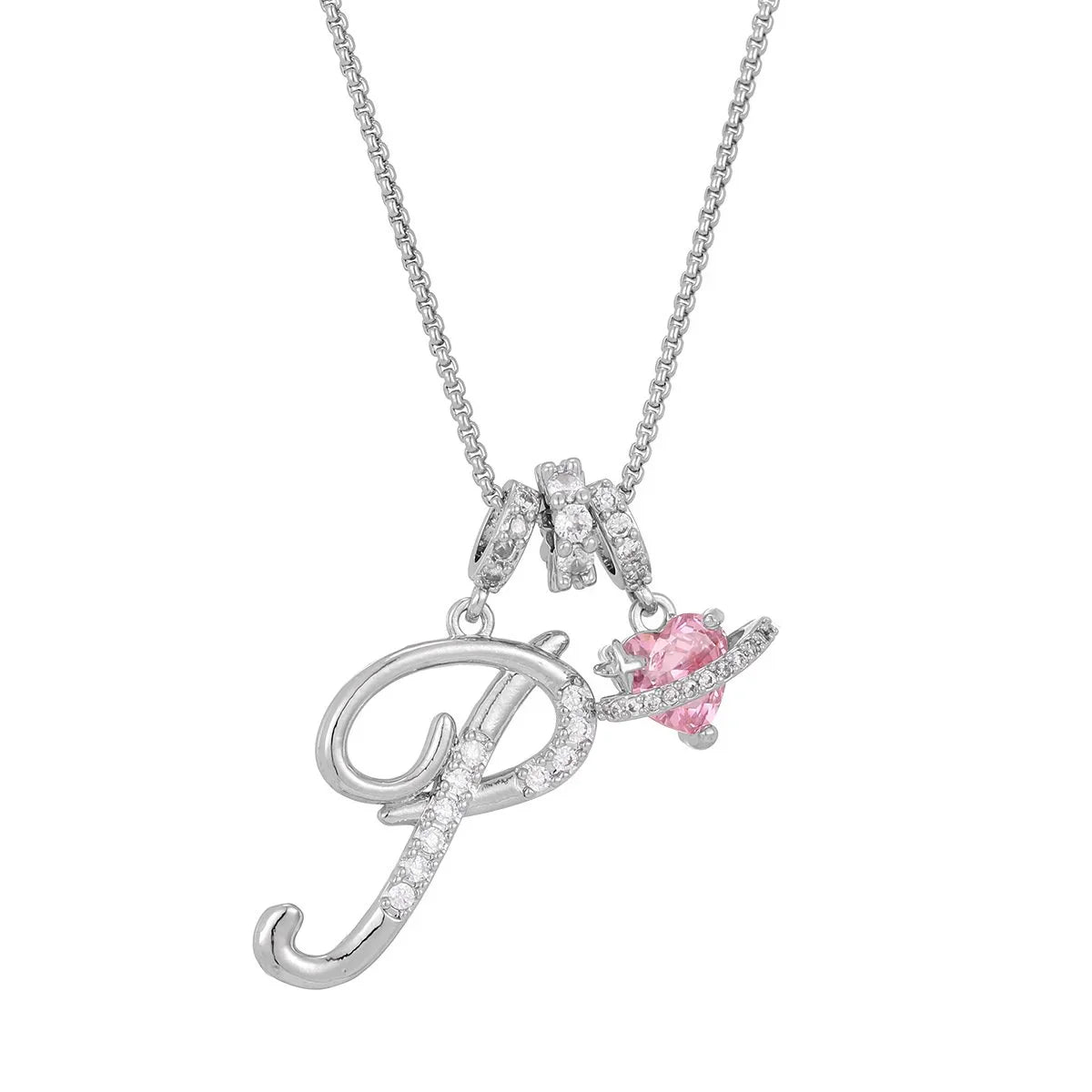 Nerute - Pendant with Initial and Pink Heart Charm