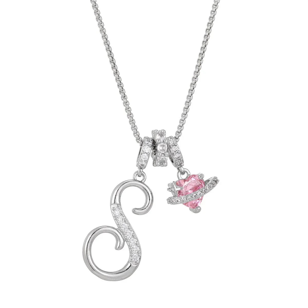 Nerute - Pendant with Initial and Pink Heart Charm