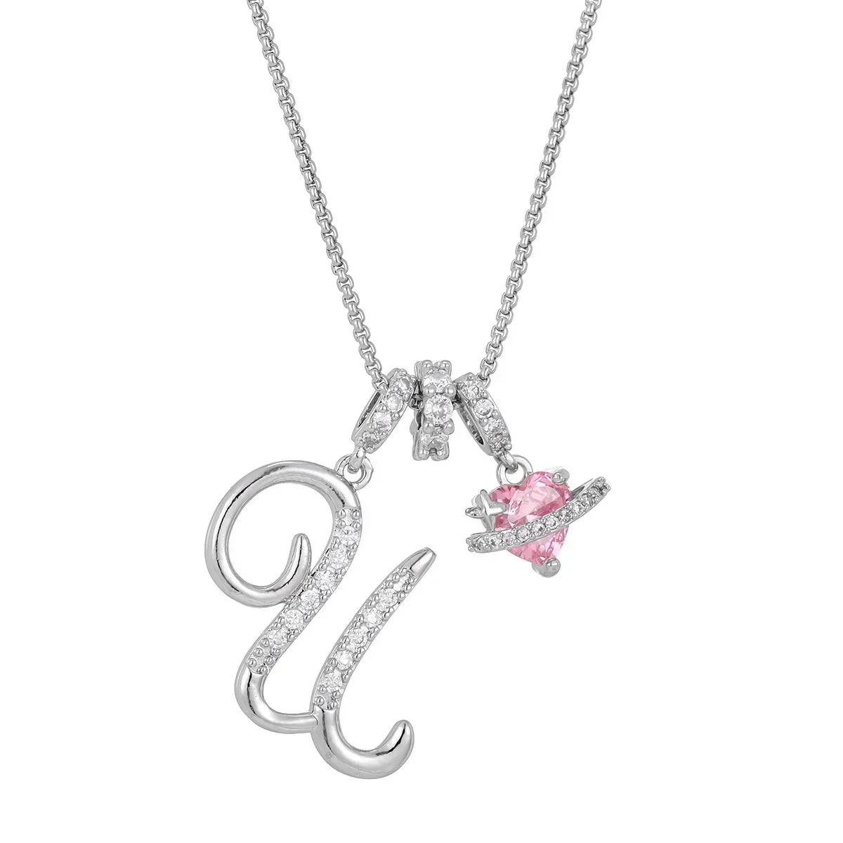 Nerute - Pendant with Initial and Pink Heart Charm