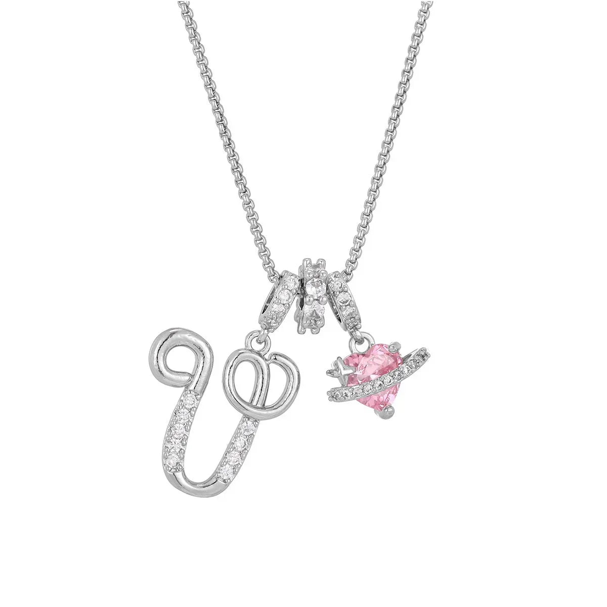 Nerute - Pendant with Initial and Pink Heart Charm