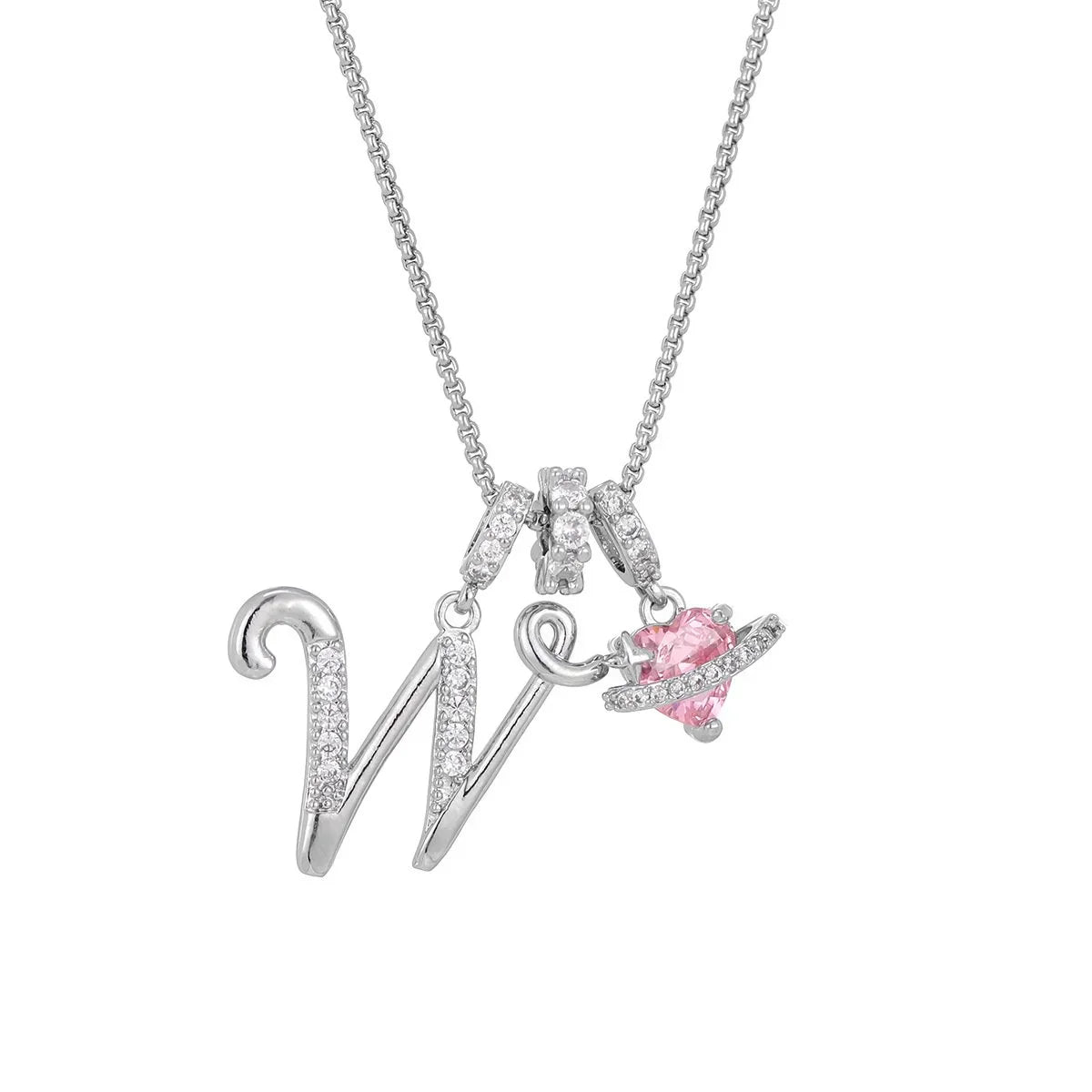 Nerute - Pendant with Initial and Pink Heart Charm