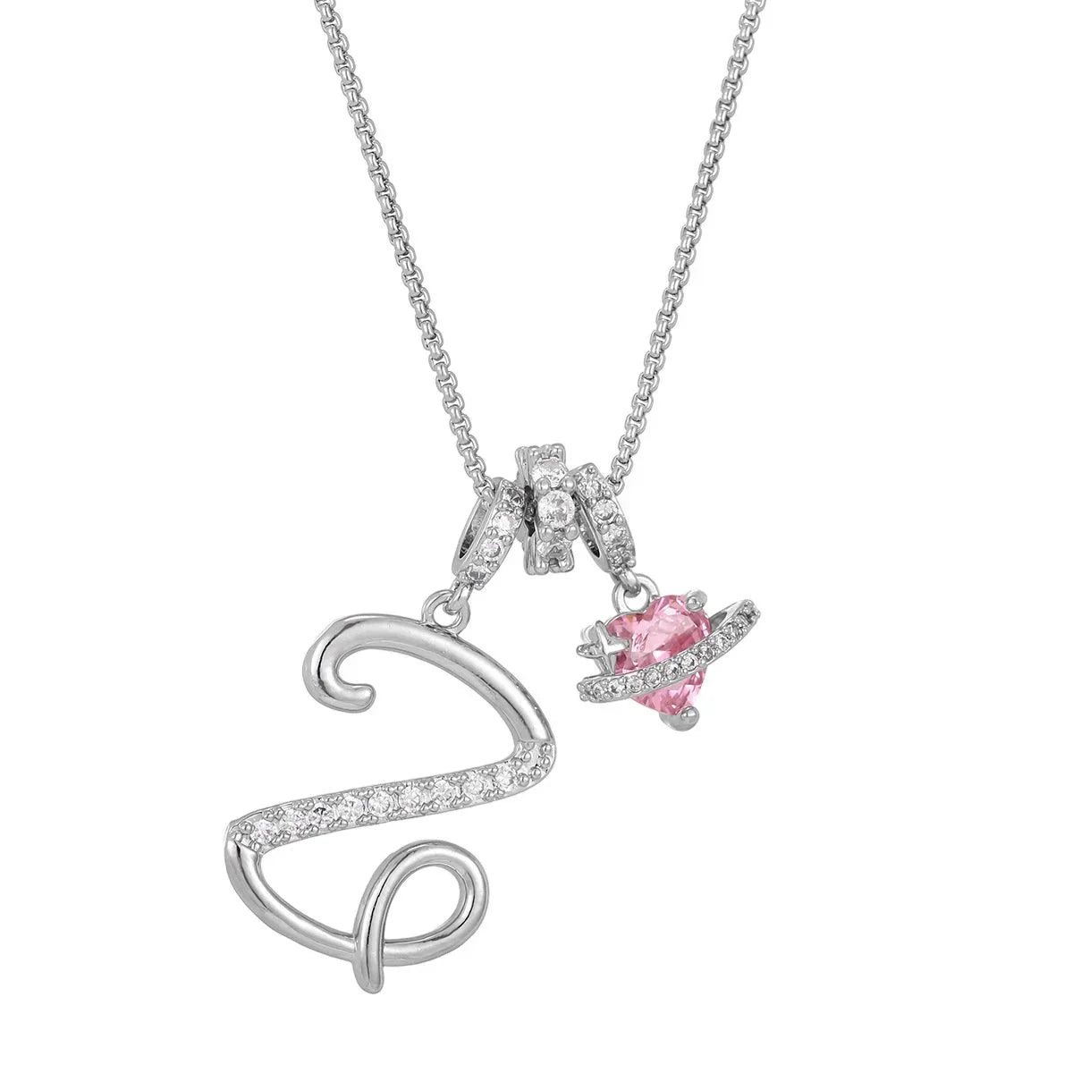 Nerute - Pendant with Initial and Pink Heart Charm