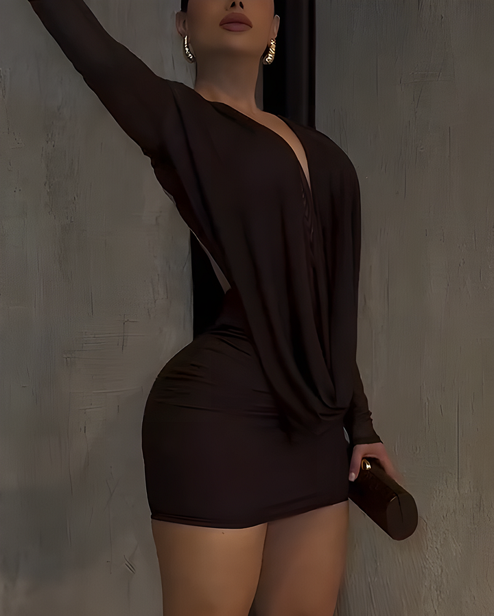 Nixlyn – Mesh Mini Dress with V-Neck and Open Back