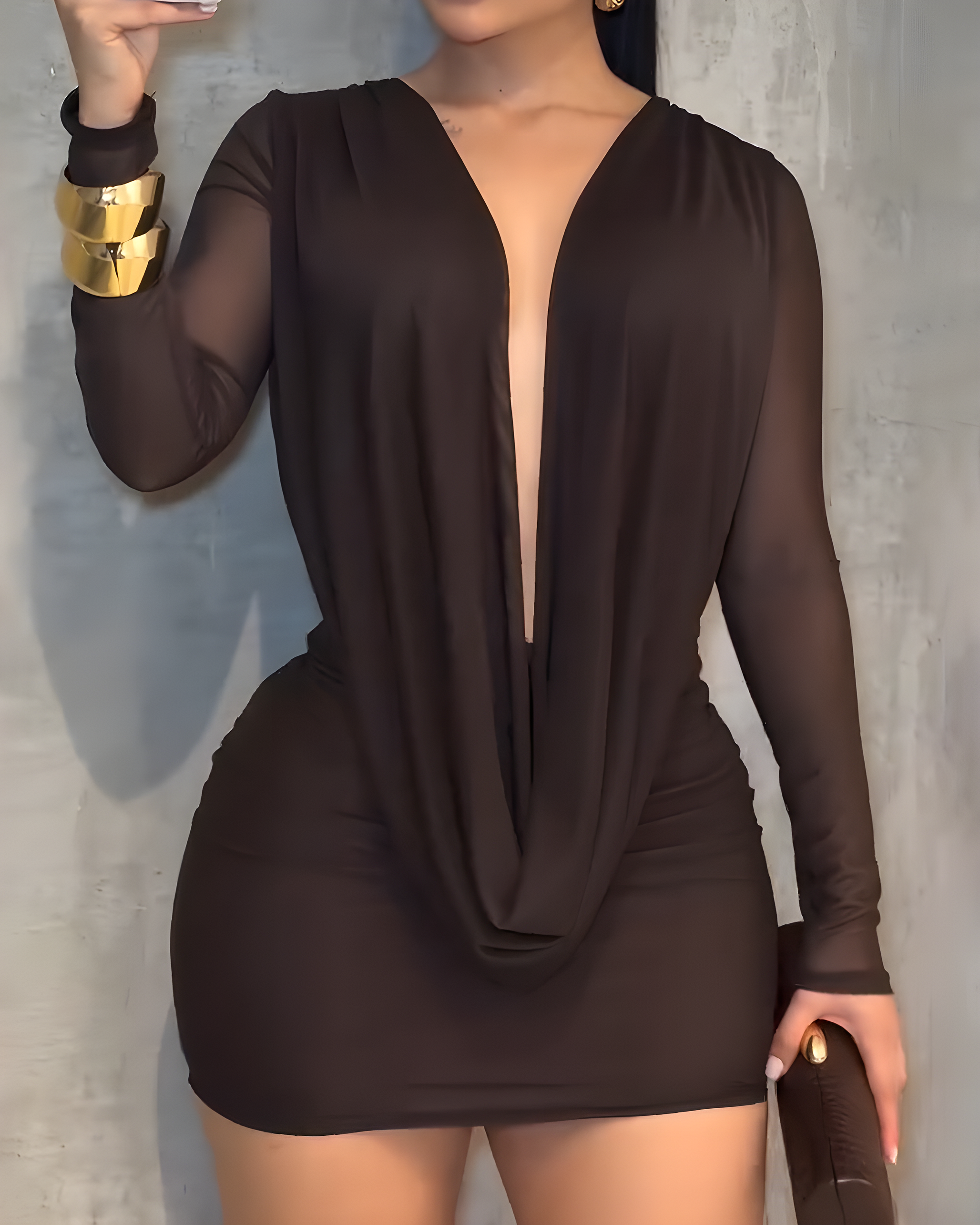 Nixlyn – Mesh Mini Dress with V-Neck and Open Back