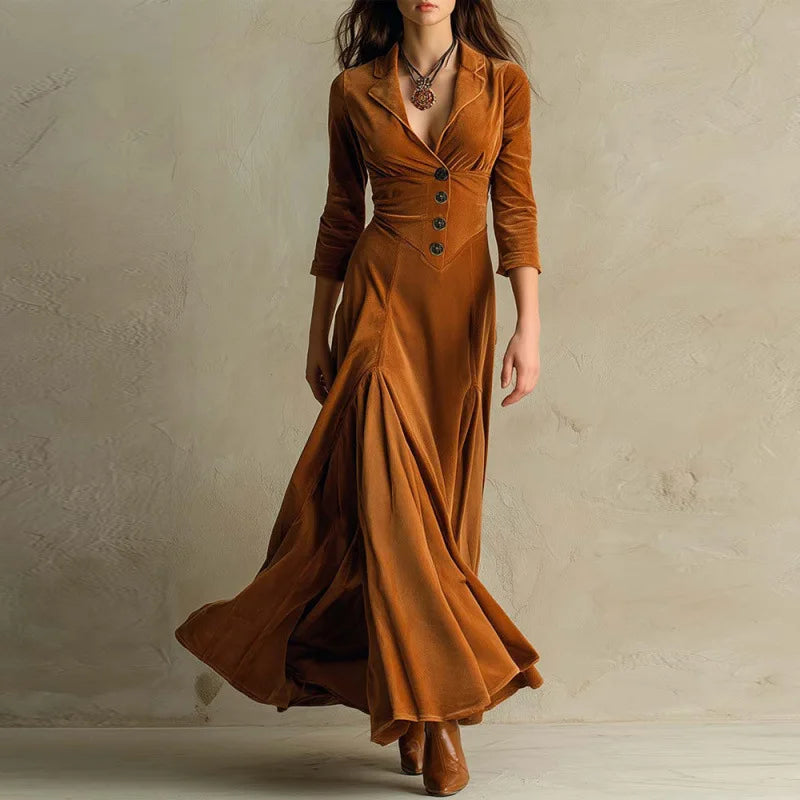 Nyvana – Maxi Dress with Buttons and Pleated Skirt