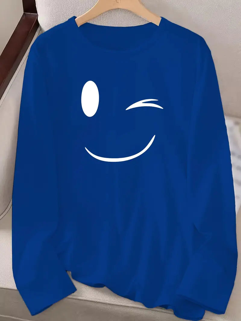 Odalina - Casual T-Shirt with Winking Smiley Print