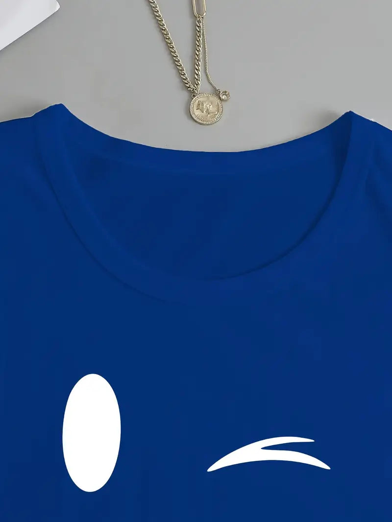 Odalina - Casual T-Shirt with Winking Smiley Print