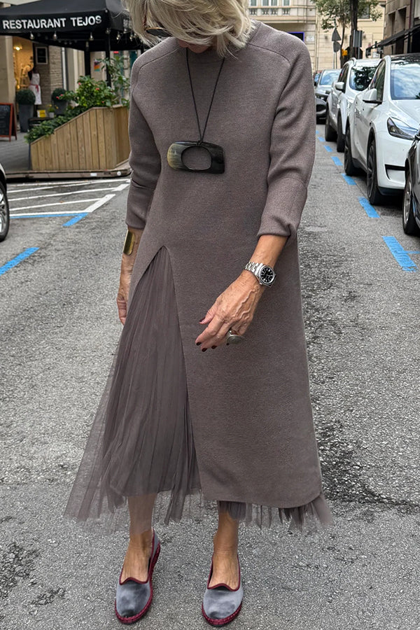 Oona – Tulle Dress with Draping and Long Knit Sweater