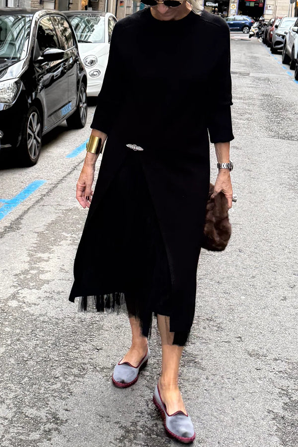 Oona – Tulle Dress with Draping and Long Knit Sweater