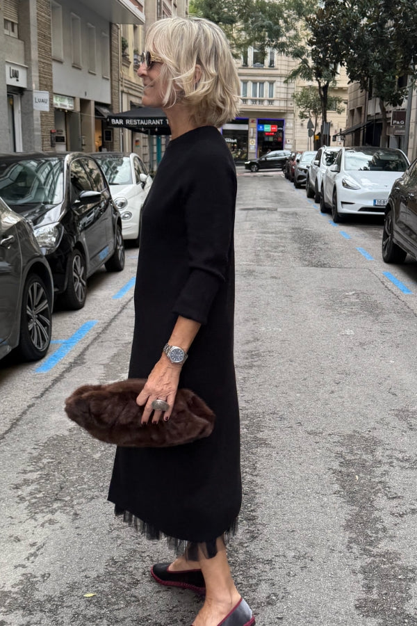 Oona – Tulle Dress with Draping and Long Knit Sweater