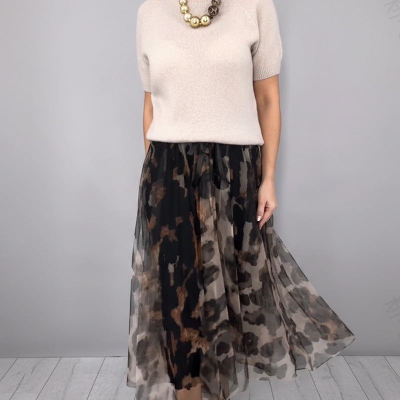 Orli - Elegant Sweater and Floral Skirt with Leopard Print