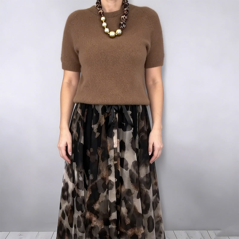 Orli - Elegant Sweater and Floral Skirt with Leopard Print