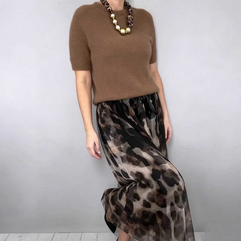 Orli - Elegant Sweater and Floral Skirt with Leopard Print