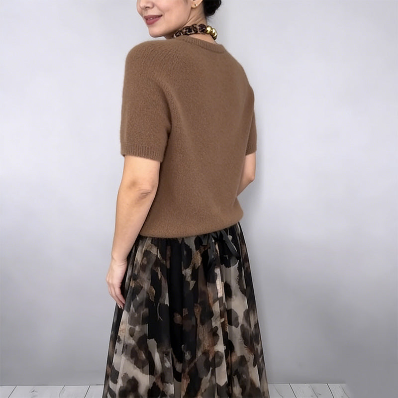 Orli - Elegant Sweater and Floral Skirt with Leopard Print