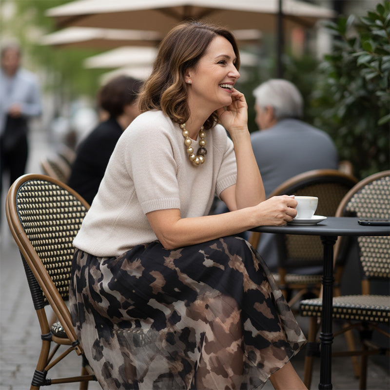 Orli - Elegant Sweater and Floral Skirt with Leopard Print