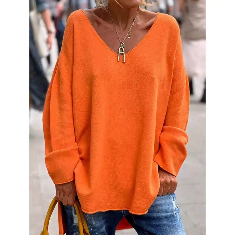 Paola – Elegant Long Sleeve Top with Loose V-Neck