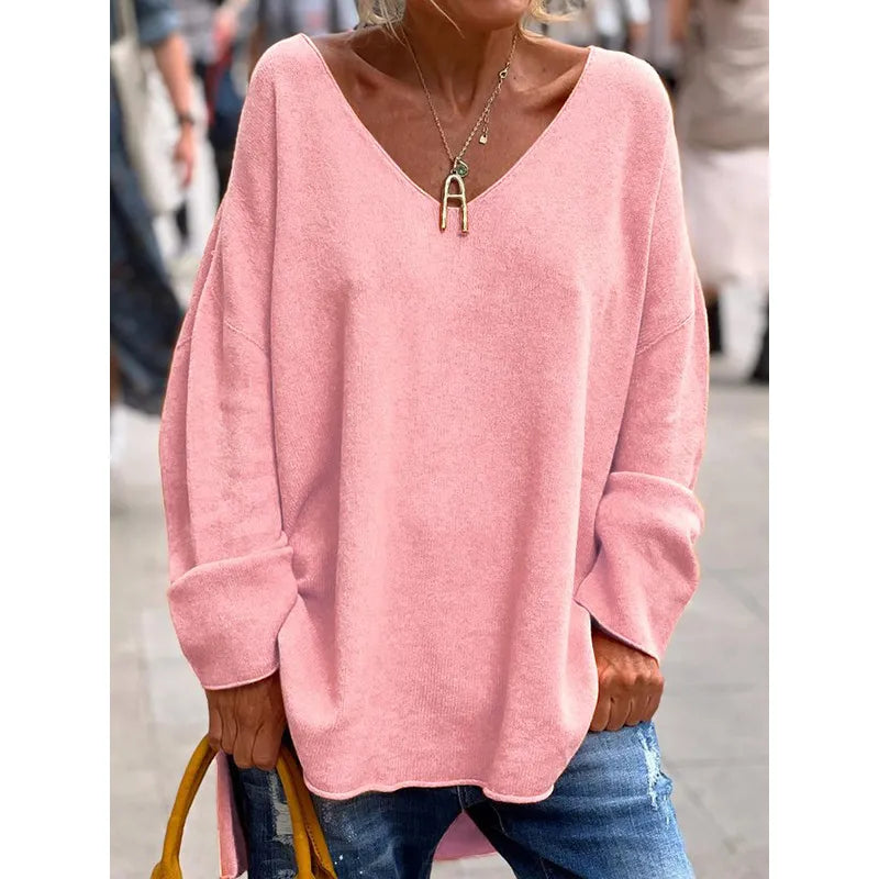 Paola – Elegant Long Sleeve Top with Loose V-Neck